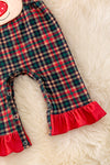 RPG40804 JEAN: Coquette reindeer applique plaid romper.