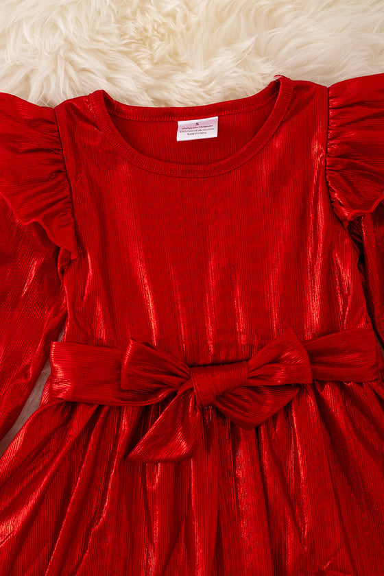 DRG42226 JEAN: Shimmery red angel sleeve dress.