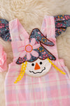 RPG40806 Sol: Pink plaid scare crow applique romper.