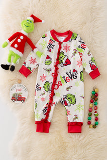  RPB40801 WEN: Gri*** Christmas character printed baby onesie.