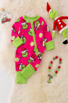 RPG40858 SOL: Hot pink Christmas character printed baby romper.