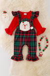 RPG40877 LOI: Red ruffle top and plaid overalls. 2 piece set.