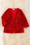 TPG41226 AMY: Red sequins cardigan with pockets.