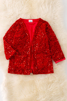  TPG41226 AMY: Red sequins cardigan with pockets.