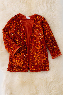  TPG41228 SOL: Rust sequins cardigan with pockets.