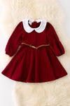 DRG42144 WEN: Burgundy flare dress w/belt.