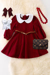 DRG42144 WEN: Burgundy flare dress w/belt.