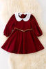 DRG42144 WEN: Burgundy flare dress w/belt.