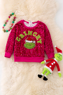  TPG41233 AMY: Gr***** applique fuchsia sequins sweatshirt.