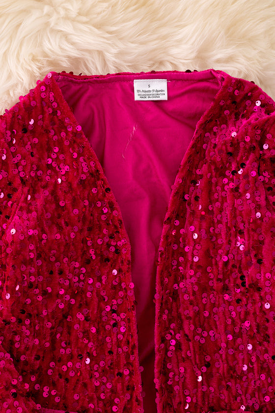 TPG41225 WEN: Fuchsia sequins cardigan with pockets.