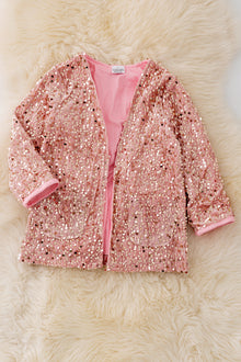  TPG41227 JEAN: Blush sequins cardigan with pockets.