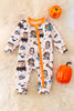 RPB40386 JEAN: Halloween printed baby romper with zipper.