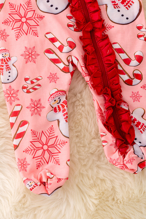 RPG40709 AMY: Snowman and candy cane printed baby romper.