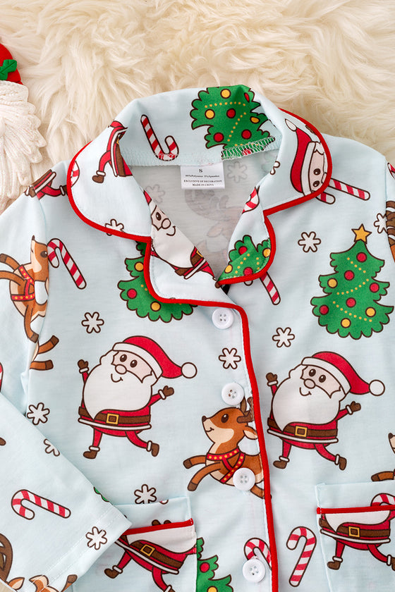 PJG40187 LOI: Santa printed unisex pajamas set.