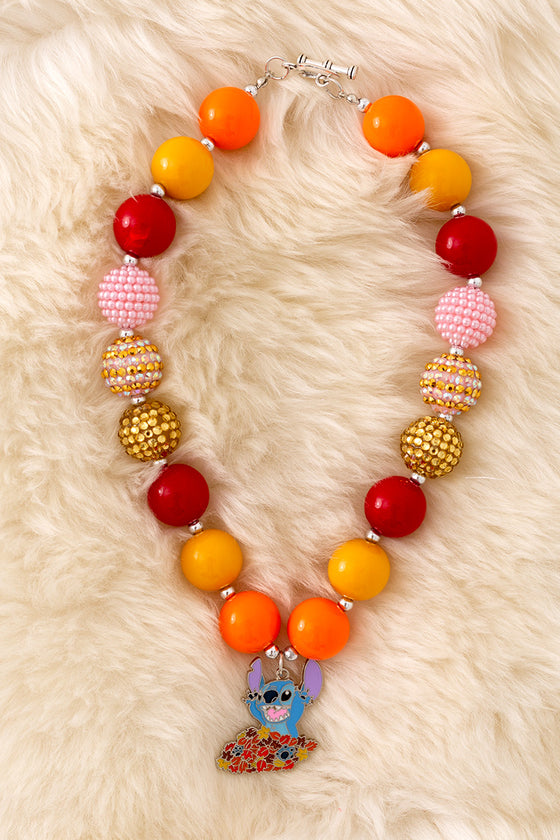 Multi-color bubble necklace with pendant.