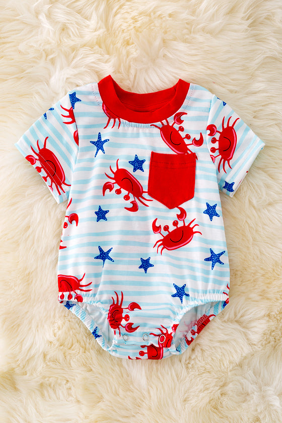 Boys crab printed onesie with snaps. RPB40175 SOL