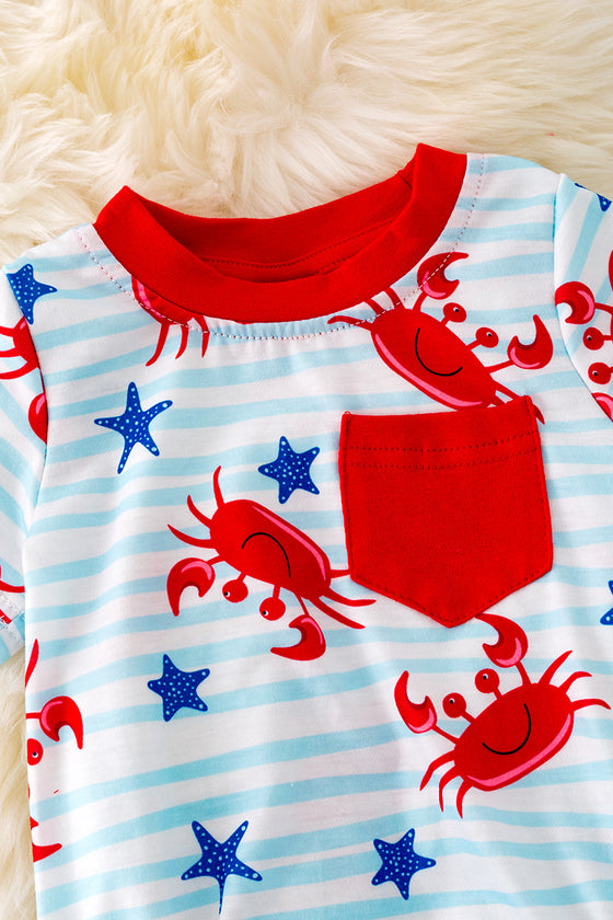 Boys crab printed onesie with snaps. RPB40175 SOL