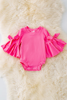  RPB40284 JEAN: Hot pink bell sleeve baby onesie with snaps.