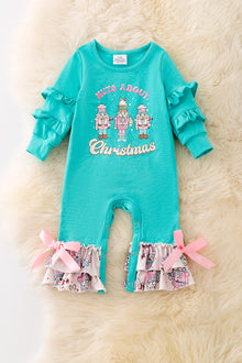  RPG40761 NAY: Nuts about Christmas" aqua ruffle romper.