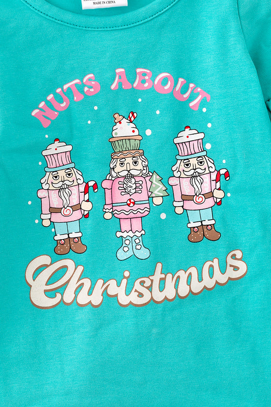 RPG40761 LOI: Nuts about Christmas" aqua ruffle romper.