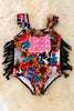 Howdy Howdy Western printed swimsuit with side fringe. SWG40026 AMY