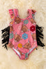 Highland cow printed swimsuit with side fringe. SWG40025 sol