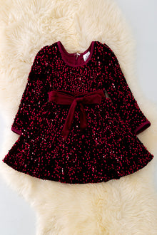  DRG45133008 Sol: WINE SEQUINS DRESS W/BACK ZIPPER.🎄