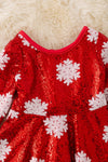 DRG42206-NAY: Snowflake on red flare sequins dress.