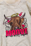 Moove Over Cupid" Highland cow printed long sleeve baby onesie. RPG05203002 SOL