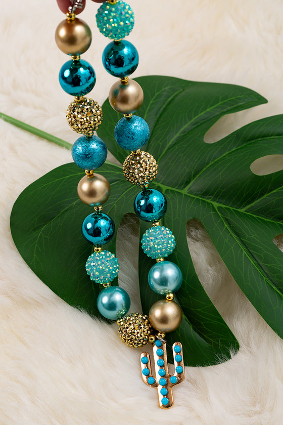 Multi-blue & gold bubble necklace with cactus pendant.3pcs/$15.00 ACG15154002 M