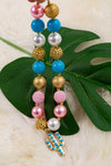 Multi-Color bubble necklace with cactus pendant.3pcs/$15.00 ACG15154001 M