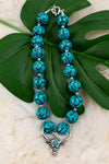 Turquoise printed bubble necklace w/bull skull pendant.3pcs/$15.00 ACG25154001 M