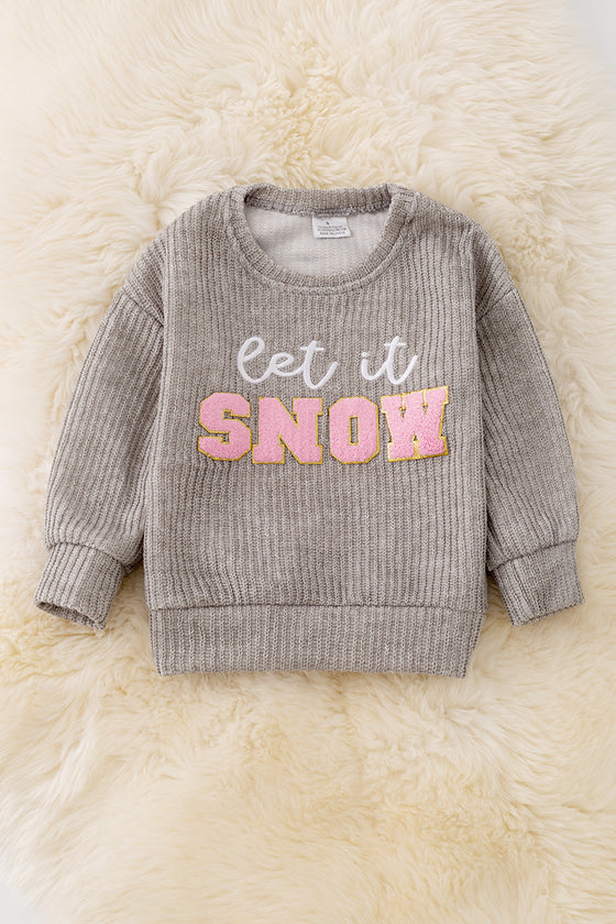 TPG41208 LOI: "Let it snow" Gray applique sweatshirt.