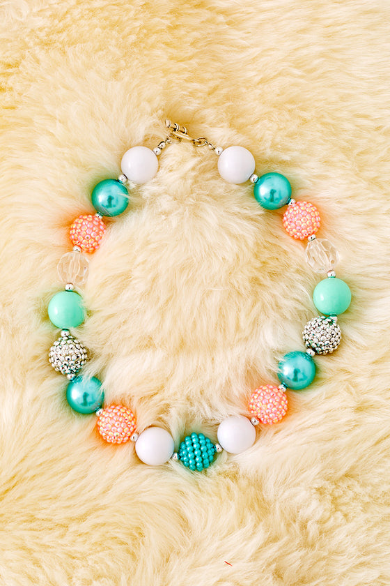 Aqua, peach & white bubble necklace. 3pcs/$12.00 ACG40497 S
