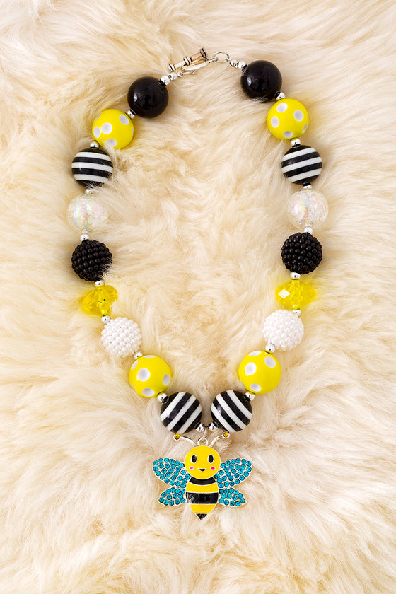Yellow, white, black bubble necklace w/bee pendant. 3PCCS/$15.00 ACG40499 S