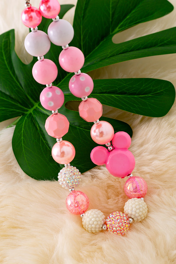 Pink & white character printed bubble necklace. 3PCS/$15.00 ACG40501 S