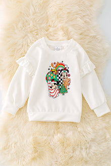  TPG40289 SOL: White Christmas character sweatshirt with ruffle sleeve.🎄