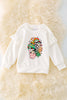 TPG40289 SOL: White Christmas character sweatshirt with ruffle sleeve.🎄