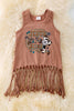 "Jesus take the reins" Washed brown tank top w/tassels. TPG40428 LOI