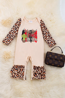  Stuck on you" Cactus printed baby romper w/leopard printed sleeves. RPG05203004 AMY