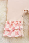 Howdy Valentine" Checker printed baby romper w/ ruffle hem. RPG05203003 WENDY