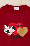 XO XO XO Love" Burgundy bell sleeve tunic & cow spotted leggings. OFG05203008 AMY