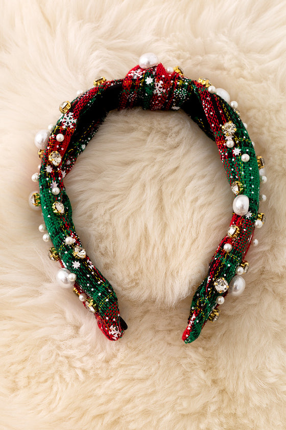 Christmas plaid pearls & stone headbands available in 3 prints. (3pcs/$12.75)