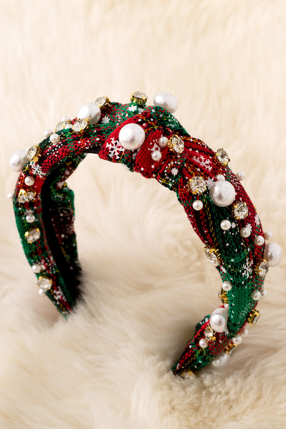 Christmas plaid pearls & stone headbands available in 3 prints. (3pcs/$12.75)