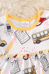 School bus printed ruffle tunic w/yellow leggings. OFG41361 LOI
