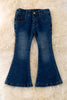 PNG50009 SOL: Dark blue washed bootcut denim pants with embroidered pocket.