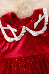 DRG42234 AMY: Shimmery red dress with fancy velvety fabric.