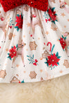 DRG42182 NAY: Fawn & poinsettia floral printed dress/sequins detailed top.