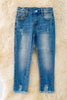 Girls denim pants with distressed hem. PNG40198 AMY