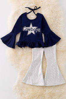  Cowboys" Navy bell sleeve top & shimmery bottoms. OFG42765 SOL